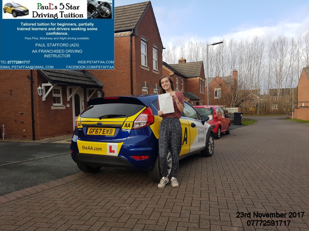 Driving Test Pass Amy Glasper with Pauls 5 Star Driving Tuition